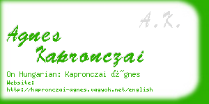 agnes kapronczai business card